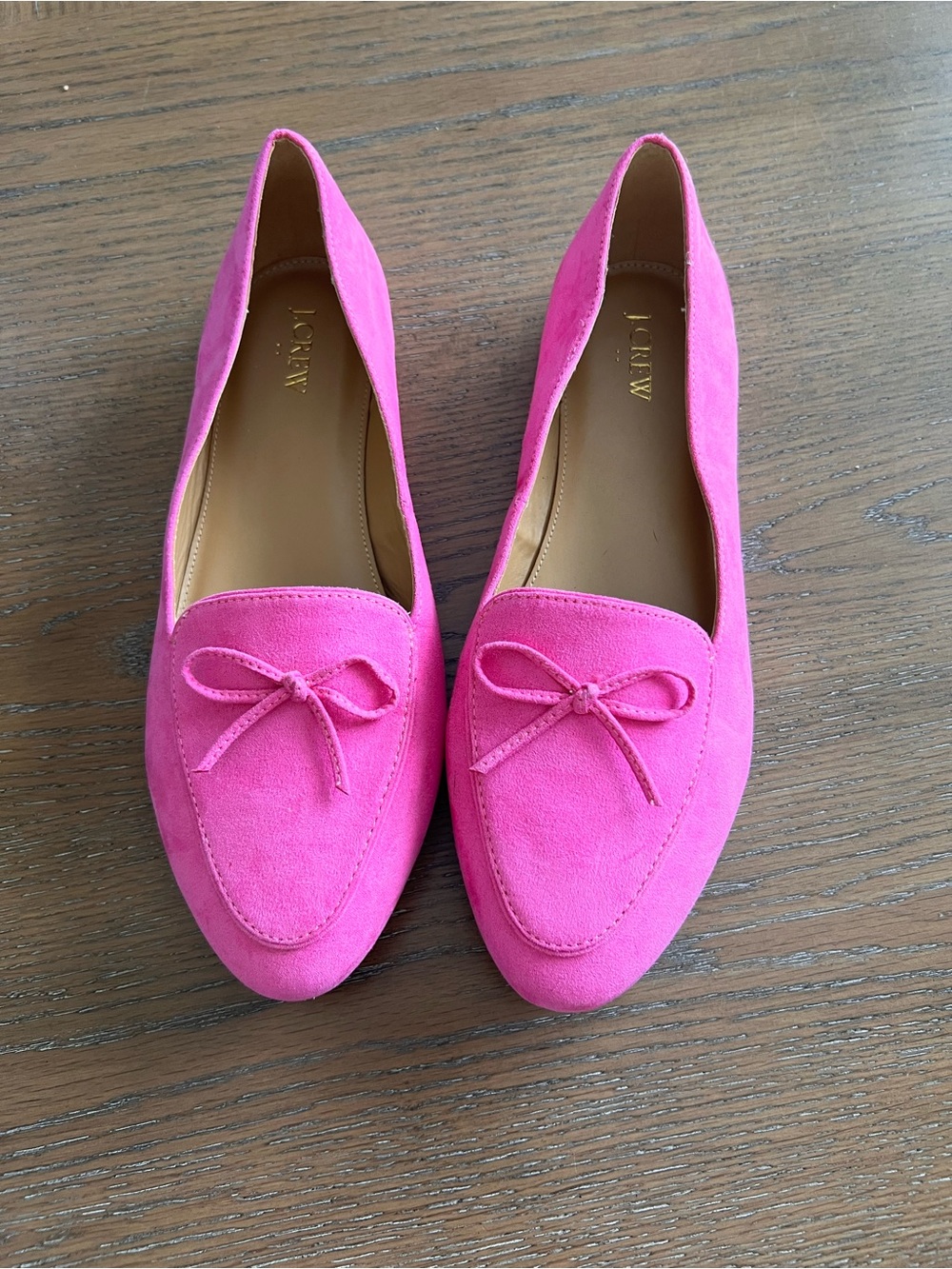 J. Crew Intense Pink Suede Bow Loafers Size 11